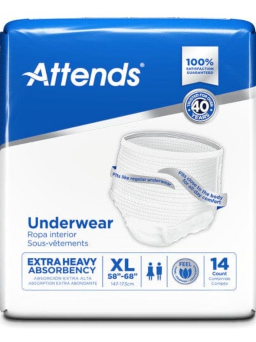 2Pks Men And Women Unisex White Extra Heavy Absorbency Underwear XL-14Count Each